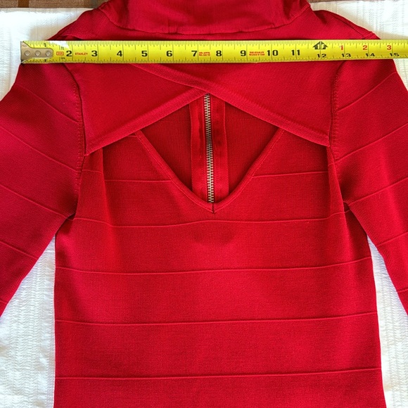 EUC Arden B Red Bodycon Bandage mini Dress Mock Neck Long Sleeve XS - Picture 7 of 7